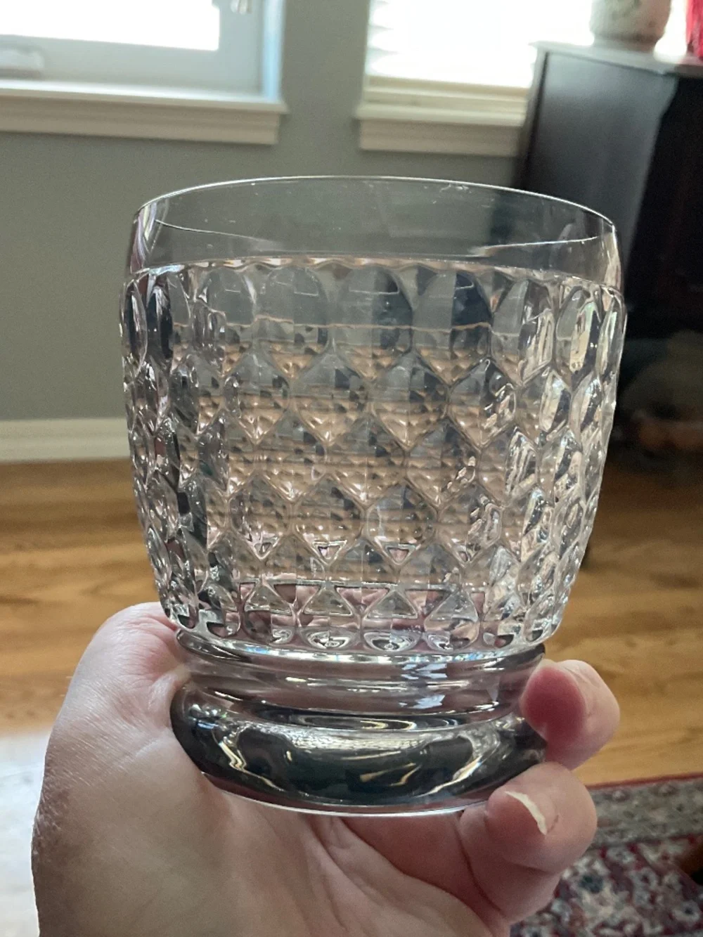Villeroy & Boch smoke colored crystal double old fashion glasses.  set of two.